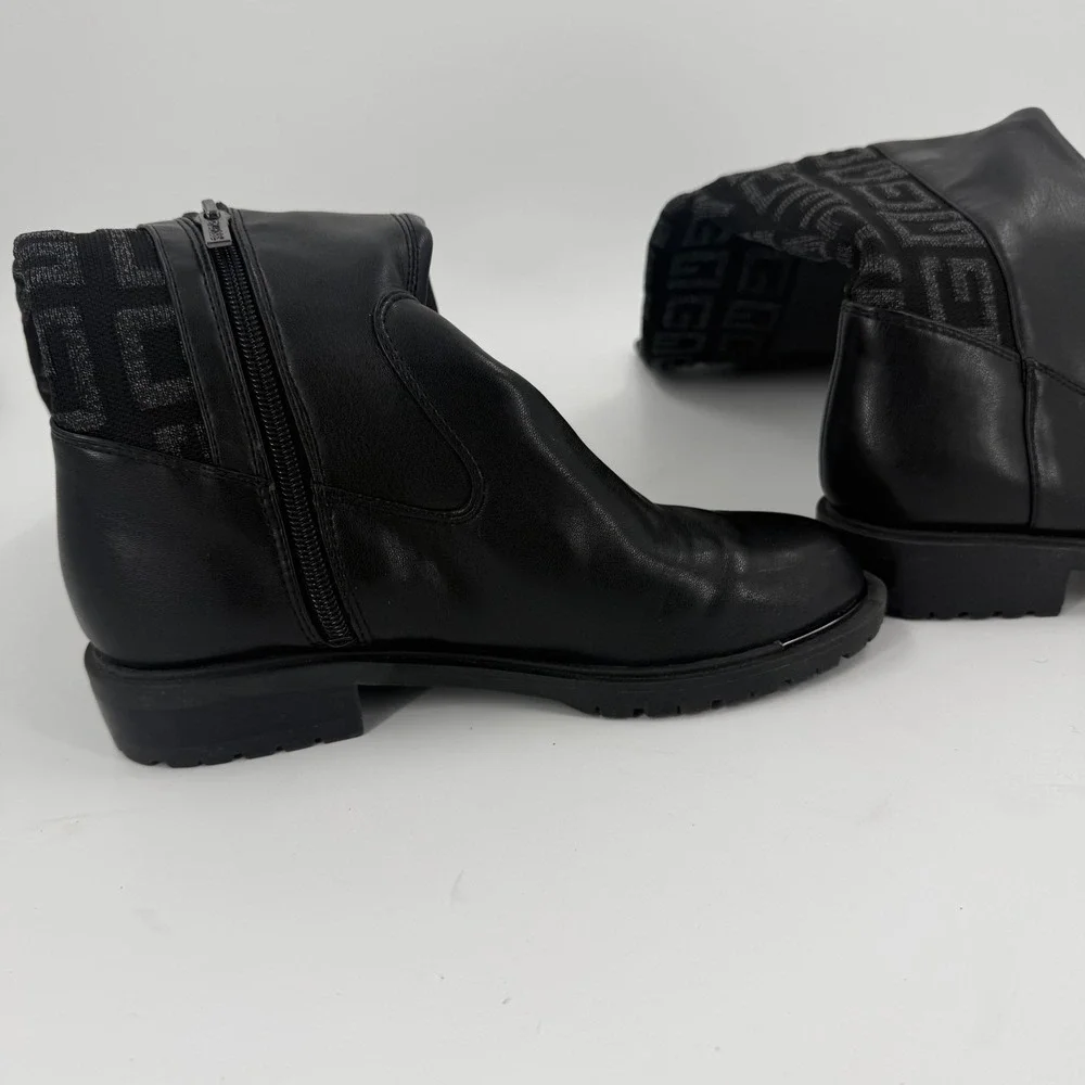 Guess Remone Knee High Boots Womens 7.5M Black Allover Logo Round Toe Side Zip